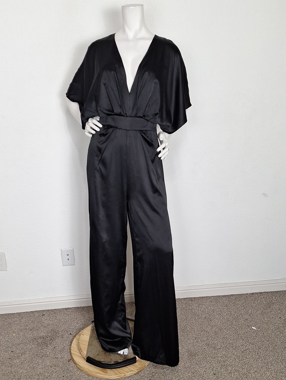 bebe Black Satin Wide-Leg Jumpsuit - Picture 2 of 13